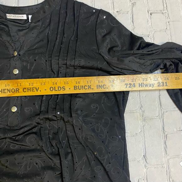 notations womens blouse L rollcuff Ruffle Witchy Sparkle NYC camp bold Statement - Picture 6 of 9